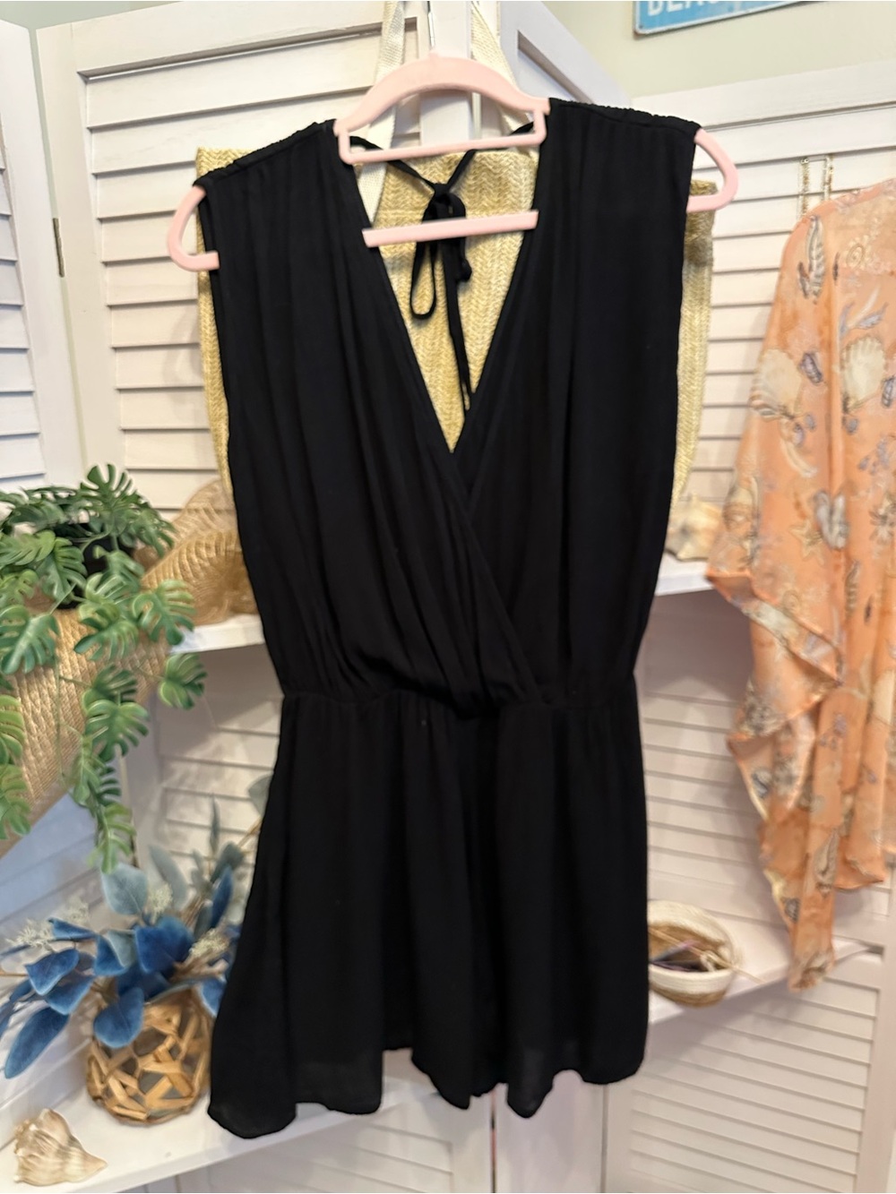 Zenana Crinkle Gauze Black Romper - Picture 3 of 4